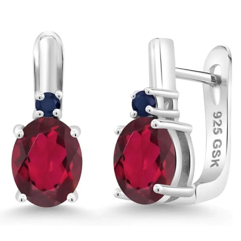 925 Sterling Silver 4.76 Cttw Ruby Red Mystic Quartz and Blue Sapphire Earrings
